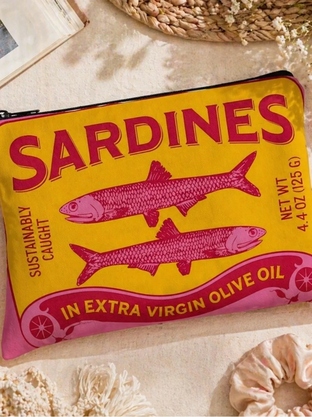 Sardines Print Cosmetic Bag 🐟✨ Trendy Makeup Pouch Quirky Chic Travel Organizer